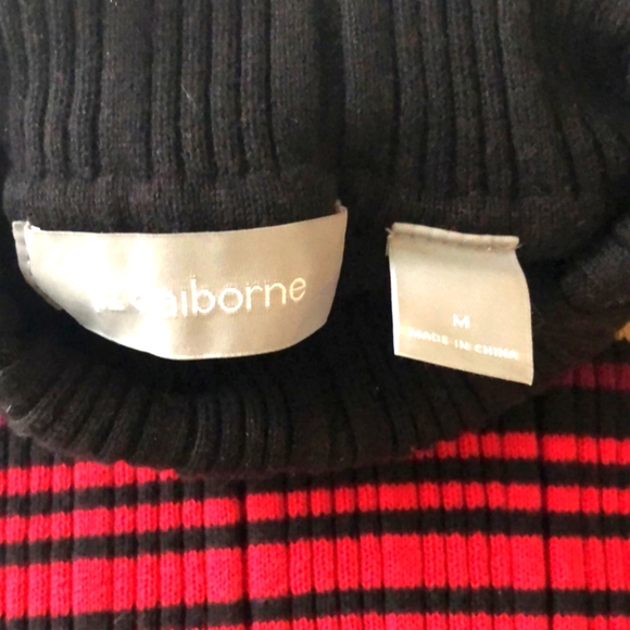 (M)🆕️🔥Liz Claiborne🔥 100%Cotton Black Striped Turtleneck Ptp 16"×L23" - Picture 3 of 6
